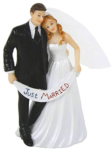 Tortenaufsatz, Tortenfigur, Dekofigur Brautpaar Hochzeitspaar Wedding Hochzeit Trauung Hochzeitstorte Cake-Topper (Just Married mit Banner)