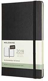 Moleskine Wochenkalender, Taschenkalender, 12 Monate, 2018, Horizontal, Large, A5, Deutsch, Hard Cover, Schwarz