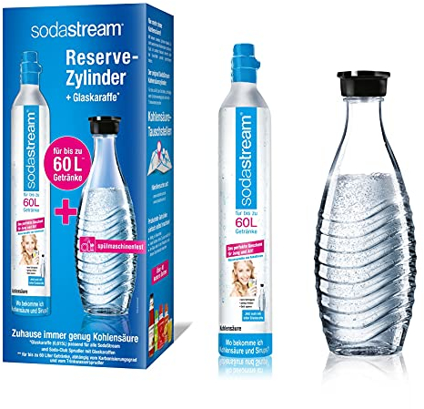 Sodastream 1100065490 Reservepack mit 1x CO2-Zylinder und 1x 0,6 L Glaskaraffe, metall