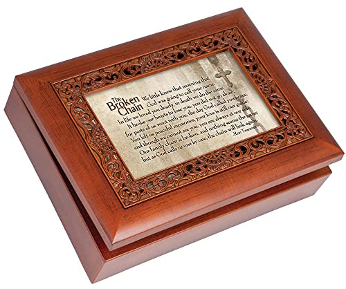 Cottage Garden Broken Chain Rich Woodgrain Finish with Ornate Inlay Jewelry Music Box Plays Song Amazing Grace
