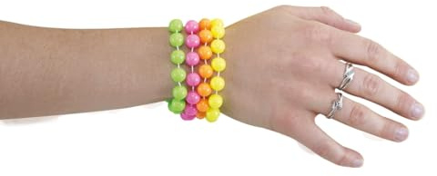 P'tit Clown - Pulsera de 4 bolas de plástico, unisex, adulto, 50107, amarillo, verde, rosa y naranja, 10 mm