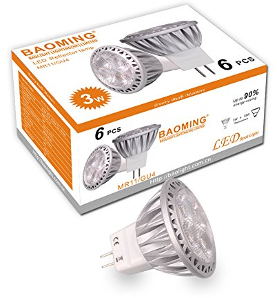 BAOMING GU4 MR11 35mm Durchmesser 3Watt,AC/DC 12V LED Lampe 35W Gluhlampe 250lm Warmweiße Farbtemperatur 2700K LED Leuchtmittel ersetzt 35 Watt Halogen Punktbeleuchtung 6er Pack