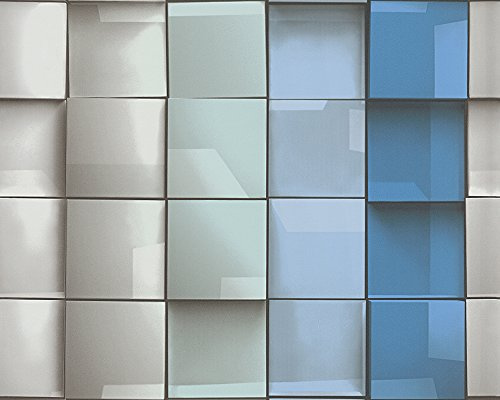 A.S. Création Vliestapete Move Your Wall Tapete in 3D Optik geometrisch grafisch 10,05 m x 0,53 m blau grau grün Made in Germany 960201 96020-1