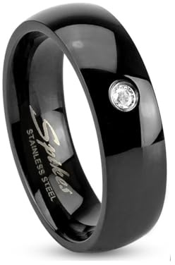 Bungsa Schwarzer Kristallring Edelstahl klassisch Damen & Herren 49-70 (Fingerring Schmuckring Zirkonia Stein Partnerringe Verlobungsringe Trauringe Damenring Chirurgenstahl)