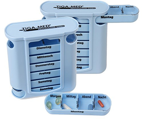 TIGA-MED Medikamentendosierer 2er Set | 7 Tagesfächer | jeder Tag 4x unterteilt | Pillenbox für die ganze Woche | Tablettenbox Pillendose