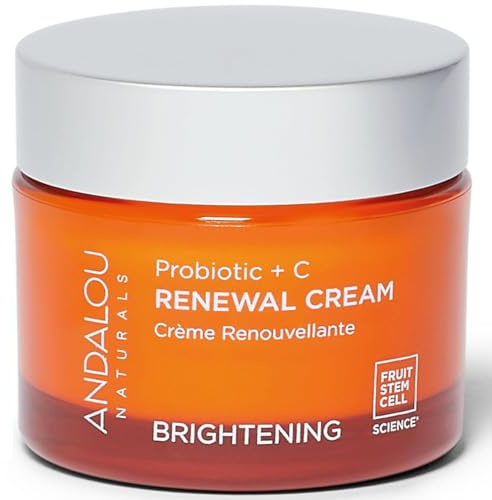 Andalou Naturals Probiotic + Vitamin C Renewal Cream - Complexion Enhancing Hydrating Face Moisturizer - Helps Promote Firmer Skin & More Even Tone - Lightweight, Non-Greasy Formula - 1.7 Oz