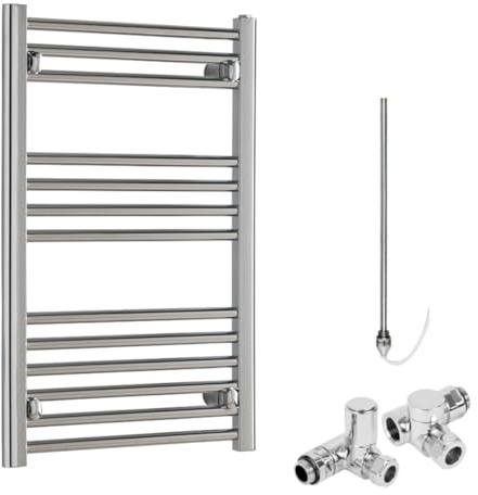 Bray Straight Chrome Dual Fuel Heated Towel Rail/Warmer/Radiator For Central Heating And Electric. Round Tube Ladder Design, 800 x 500