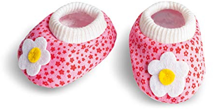 Heless 947 - Schuhe für Puppen, mit weiß-gelber Blumenapplikation, rosa, Größe 38 - 45 cm