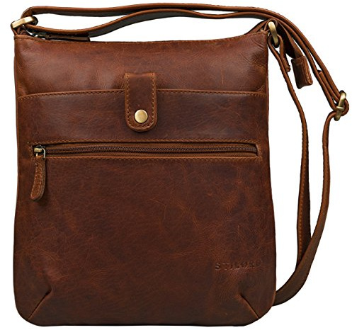 STILORD Lina Elegante Vintage Damen Umhängetasche Schultertasche klein Abendtasche Klassische Handtasche 10.1 Zoll Tablettasche echtes Rinds-Leder Farbe:Cognac - Dunkelbraun