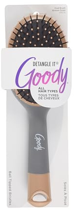 Goody Detangle It Oval Hair Brush, Detangler with Fine Flexible Bristles, Use as a Detangling or Styling Brush, Tackles Tangles & Knots, All Hair Types, Brown/Grey