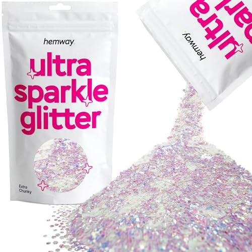 Hemway besonders klobiges Glitzerpulver, multifunktional, 1 mm/1000 Mikrometer, 100 g, einzigartige Farben für die Verwendung mit Weingläsern und für Kunst-Dekorationen, Geschenke, Karten, Blumen, Kosmetik, Gesicht, Augen, Körper, Nägel, Haut, Haare, Bärte, Glitzer, Mother of Pearl, 1/24 0.040 1mm 1000microns