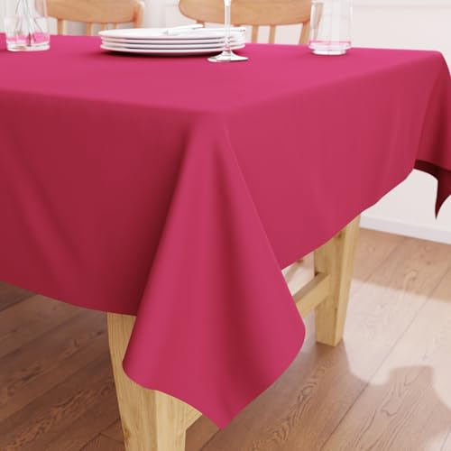 Encasa XO Tischdecke, Einfarbig, Baumwoll Canvas 140x230 cm | Heißes Rosa, Rechteckig | 6 to 8 seater | 140x230 cm | Maschinenwaschbar | Strapazierfähig | Tischschutz