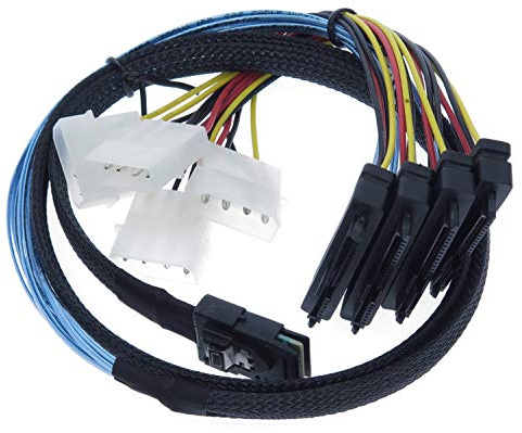 EDIMS Mini SAS to SAS Cable Internal Breakout Cable SFF-8087 to SFF-8482 with 4X Molex Power Connectors for Raid Controller to Hard Drive 3.3FT