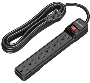 DEWENWILS 6-Outlet Power Strip Surge Protector, 15FT Long Extension Cord, Low Profile Flat Plug, 15 Amp Circuit Breaker, 500 Joules, Wall Mount, Black, UL Listed