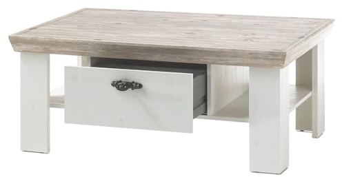 Landhaus Couchtisch 109cm in Pinie weiß Tischplatte Oslo Pinie dunkel