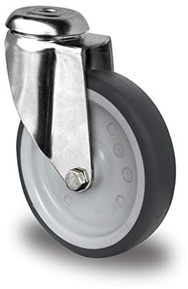 Apparaterolle aus Edelstahl 100 mm ohne Bremse Gummi grau spurlos Rückenloch V2A INOX Transportrolle Edelstahlrolle