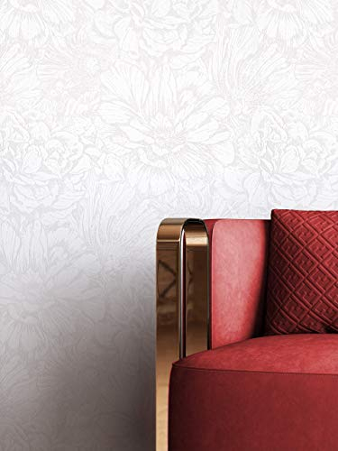 NEWROOM Tapete Weiß Vliestapete Blumen - Blumentapete Floral Natur Blätter Vintage Romantisch Mustertapete inkl. Tapezier-Ratgeber