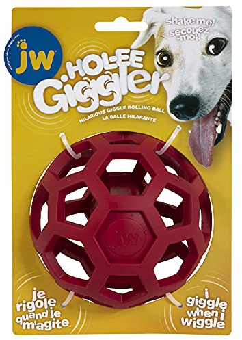 JW Hol-ee Giggler hundboll med Giggle Sound interaktiv godisleksak för hundar, röd