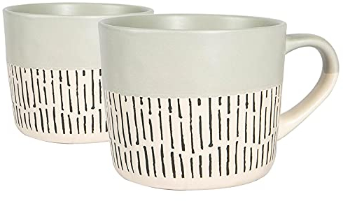 Nicola Spring Ceramic Coffee Mugs Set - 475ml - 2pc Grey Dipped Dash Stoneware Coffee Cups Dishwasher & Microwave Safe Large Tea Mugs for Hot Drinks, Hot Chocolate, Tea