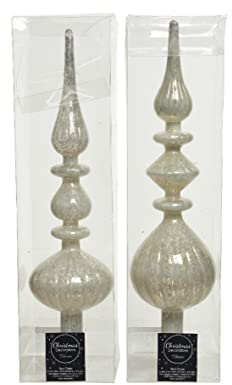 Christbaumspitze Glas 35cm x 1 Stück Sortiert D=9cm Vintage Weihnachtsbaumspitze Antik glänzend weiß / Spitze Baum Glas Topper 36 cm
