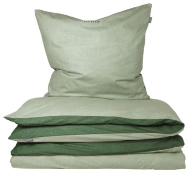 Schiesser Bettwäsche 155x220 cm | 100% Baumwolle | Grün | 2-teilig | Feinbiber | 155x220 cm + 80x80 cm | kuschelweich | pflegeleicht & atmungsaktiv | OEKO-TEX® MADE IN GREEN