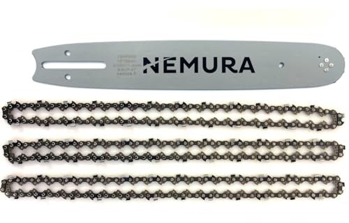 Nemura Guide de 25 cm + 3 Chaînes de tronçonneuse - 40 Maillons Entraîneurs - Pas 3/8 LP - Jauge 0.50 (1,3mm) - Pièces Détachées pour Outillage Jardin de qualité professionnelle - Marque Française