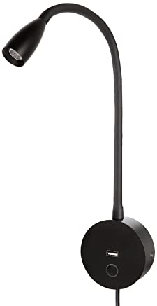 Meanyee Lámpara de lectura de pared luces de noche con puerto de carga USB/interruptor táctil regulable/brazo ajustable/1 * 3W led/blanco cálido 3000K