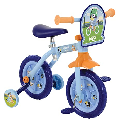 Bluey 2-In-1 Training Toddler Bike - Convertible Training and Balance Bike for 2+ Years Girls and Boys with Removable Pedals and Stabilisers - Adjustable 10 Inches Bikes for Kids - Bluey Toys