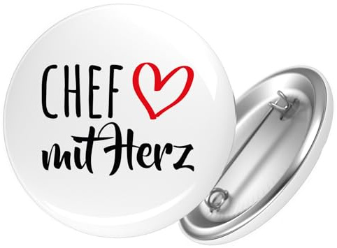Huuraa Button Chef mit Herz Geschenk | 59mm Pin Accessoire rund mit Sicherheitsnadel Ansteckbutton Accessoire Anstecknadeln für Jacken Rucksäcke