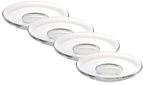 NUOBESTY 4 Platillos De Vidrio Transparentes Redondos Para Té Y Café 3.54In Platos Decorativos Pequeños Para Hogar Restaurante Y Salones De Té