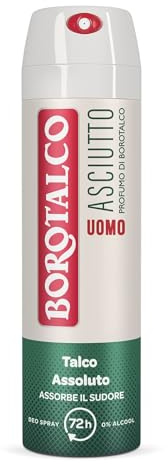 Borotalco, Deodorant torr spray för män, alkoholfri formel med talk absolut, absorberar svett, bärnstensfärgad, 72 h effektivitet - 1 flaska 150 ml