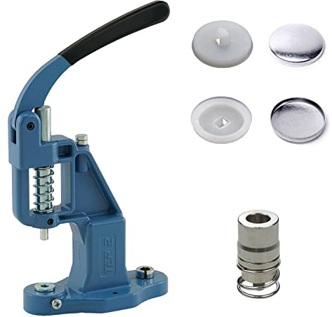 Getmore Crafts Juego de prensa de botones con prensa de palanca, herramienta para botones y 50 piezas de botones en blanco, plástico, prensa manual, bricolaje, para botones de cuero, botones de