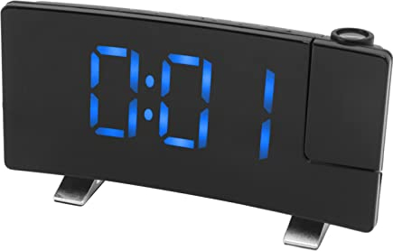HEEPDD Elektronischer Projektionswecker, ABS-Radio-Projektionswecker, Schwarzer Körper, LED-Anzeige, Professioneller Lautsprecher, Doppelte Alarmeinstellung für Schlafzimmer (Blaue Buchstaben)