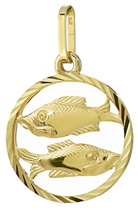 NKlaus Kettenanhänger Fisch Sternzeichen 375 Gelb Gold 9 Karat 15mm Horoskop Zodiak 13341