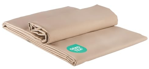 Clinotest Bettlaken 240 x 290 cm – Satin Bettwäsche & kühlend, ohne Gummizug (spannfrei), aus Baumwolle & Mikrofaser, atmungsaktiv & pflegeleicht, Hotelqualität, Oeko-TEX Zertifiziert – Beige.