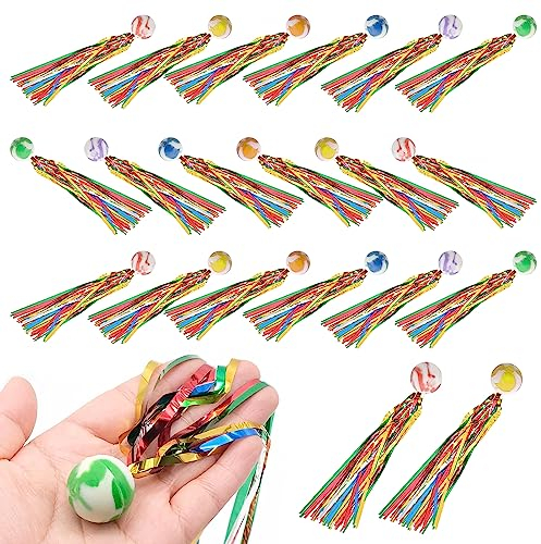 KERANEET 20 Stück Hüpfbälle für Kinder Hüpfbälle Springball Gummiball Spielzeug Flummies für Kinder Springball mit Farbige Bänder Flummis Kindergeburtstag für Mitgebsel Kindergeburtstag Gastgeschenke