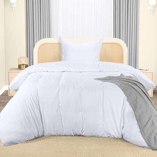 Utopia Bedding Påslakanset - Mjukt Påslakan av Polyester med Mikrofiber 135x200 cm Med 1 Broderat Örngott 80x80 cm - Vit