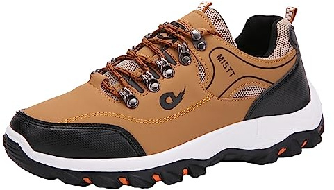 JiuQing Chaussures De Randonnée Hommes Chaussures De Voyage en Plein Air À Taille Basse Baskets De Marche De Camping Décontractées Légères,Jaune,49 EU