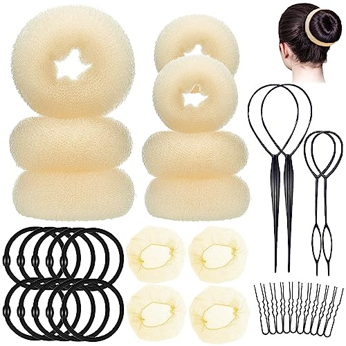 35pcs Donut Hair Bun Maker​Set Haarstyling Frisurenhilfe Set Donut Haar Brötchen Flechthilfe Haare Duttkissen Klein Donut Hair Bun Maker Set Haarknoten Former Set Für Kinder Mädchen Frauen