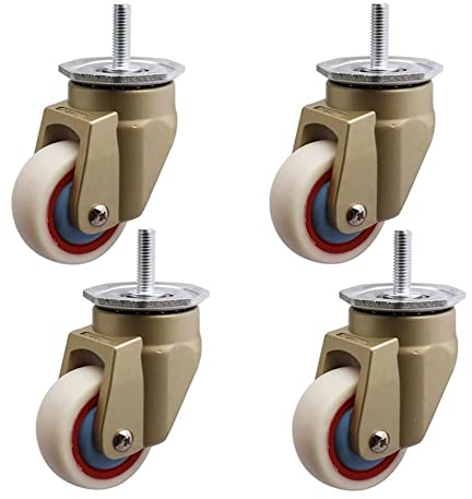 Plattenrollen, 2 Zoll, 50 mm Gewinde, M8, Hochleistungs-Lenkrollen, 400 kg, geräuschlos, Nylon, Aluminiumlegierung + Edelstahl, Industrie-Lenkrollen, Möbelrollen für Werkbank-Wagenrollen (Gold, 2 Zol