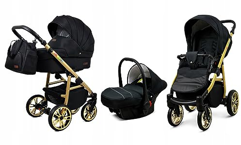 BabyLux® Carrito de Bebé Sistema de Viaje Set 3 en 1 - Color Lux - incl. Capazo, Silla de Paseo, Silla Coche - Cochecito - con Bolso cambiador, Cubierta para la lluvia, Mosquitera etc.