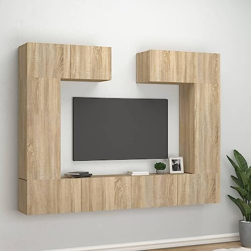 heybb 6-tlg. TV-Schrank-Set Sonoma-Eiche Holzwerkstoff Tv Schrank Hoch Tv Bank