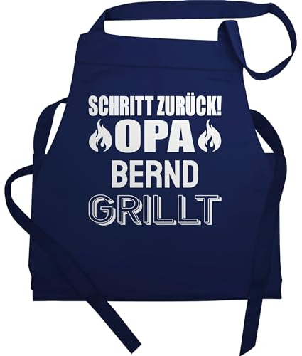 Schürze - Grillschürze Herren Männer - Opa grillt mit Namen Schritt zurück Opi Geschenk - 60x87 - Navy Blau - für grill schürzen personalisierte kochschürze geschenke grillen koch