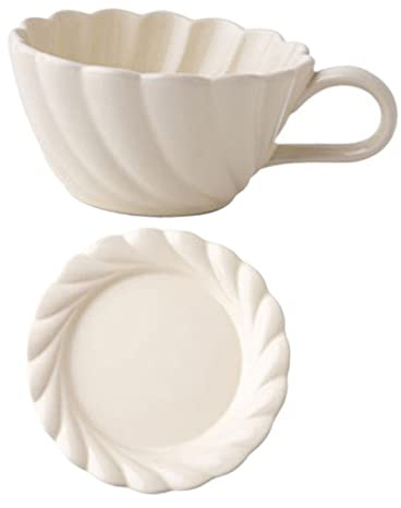 LIFKOME Tasse à Café Décorative Blanche Soucoupe, Set Céramique 1 Tasse à Lait Ergonomique, Gobelet pour Usage Quotidien, Maison et Bureau, Service Thé et Café Assortiment