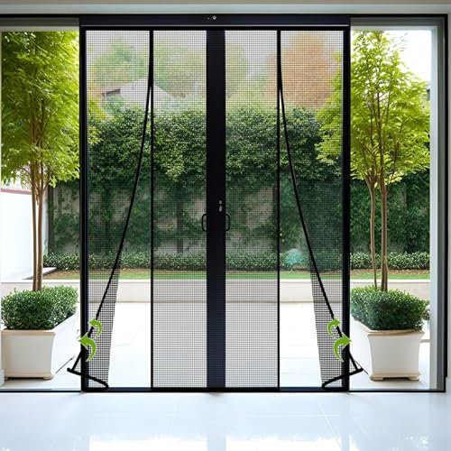 Magnet Fliegengitter Balkontür 220×300cm Verstärkt Magnetischer Insektenschutztür Fliegenvorhang für Kellertür Terrassentür Moskitonetz Klettverschluss-Installation, Schwarz