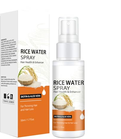 Vawolecy Sérum à l’eau de riz Spray à l’eau de riz pour cheveux clairsemés et abîmés, favorise la croissance des cheveux 50ml