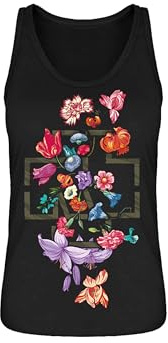 Rammstein Frauen Trägertop Blumen schwarz, Offizielles Band Merchandise Fan Shirt mit Brustdruck- M