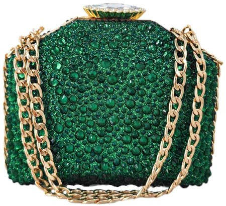 Boutique De FGG Mini Pochette in Metallo con Strass, per Feste, Serate, Balli Studenteschi, Verde Scuro