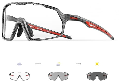 KAPVOE Photochromatische Selbsttönend Fahrradbrille für Herren Damen Klar Sportsonnenbrille TR90 Rahmen Rennrad Brille Radfahren MTB Radbrille UV400 Schutz Sportbrille für Laufen Fahren Triathlon
