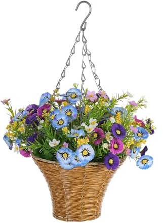 Blaward Wildflowers Door Hanging Basket Front Door Wreath Artificial Spring and Summer Wreath Welcome Sign Home Porch Farmhouse Decor